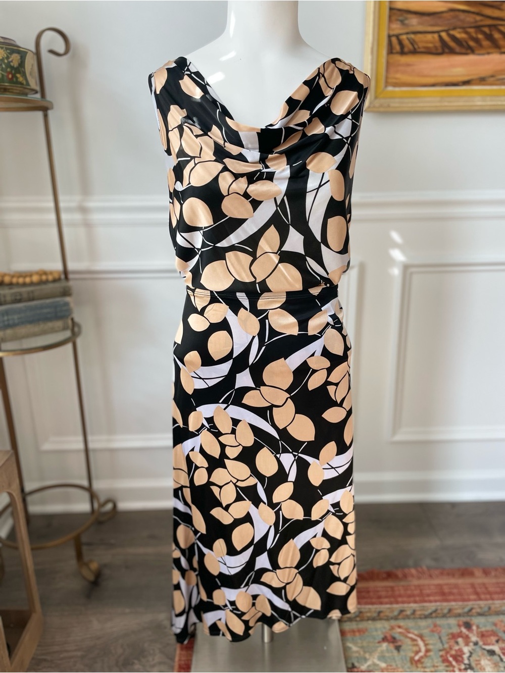 Merona 2 Piece Top/Skirt Set w/ Beige Leaf Print